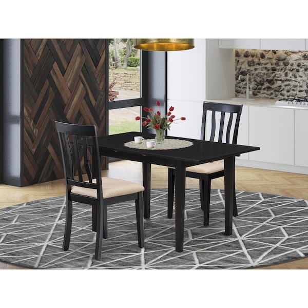 East West Furniture 3 Piece Norfolk Wood Dining Table Set - Black NOAN3-BLK-C - main